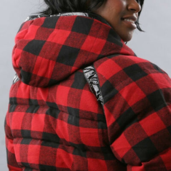 NEW Plaid ROCAWEAR Y2K  Buffalo Plaid  Wool patent leather Fur coat 2X PLUS - Picture 10 of 16